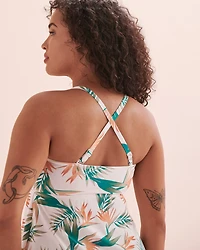 Tropical Paradise D Cup Pointed Hem Bandeau Tankini Top