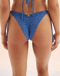 Bas de bikini brésilien taille basse brillant à franges