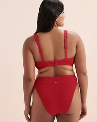 Textured Smocked D Cup Plunge Bikini Top