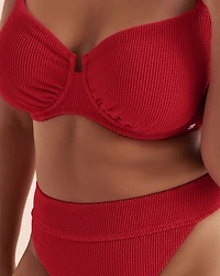 Textured Smocked D Cup Plunge Bikini Top