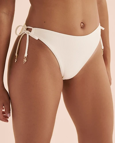 Bas de bikini échancré côtelé taille mi-haute