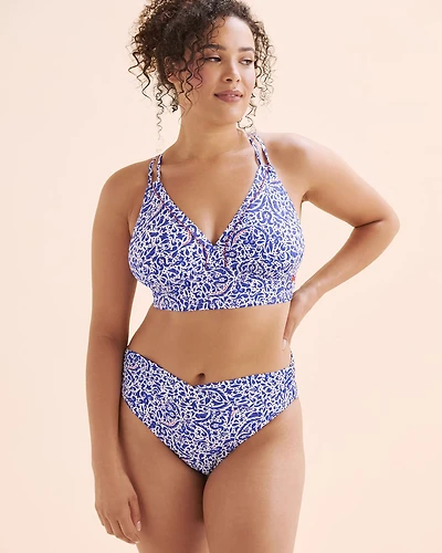 D Cup Triangle Bikini Top With Striped Trim