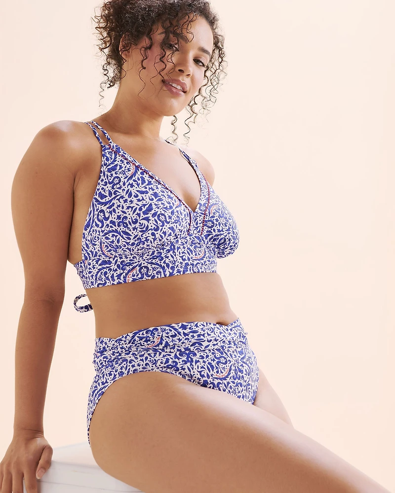 D Cup Triangle Bikini Top With Striped Trim