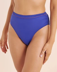 Bas de bikini brésilien taille haute avec bordure rayée
