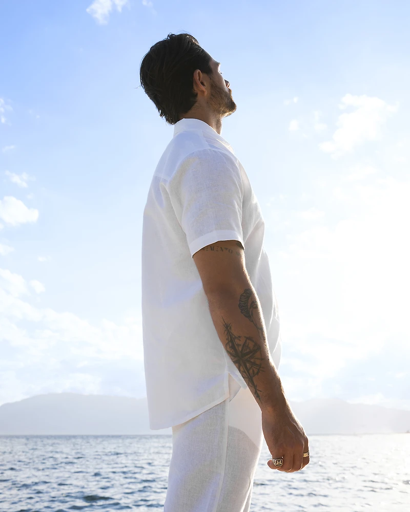 Chemise manches courtes en mélange de lin