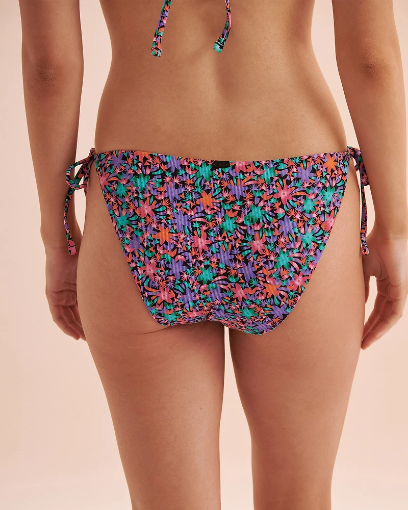 Hot Tropical Ribbed Side Tie Brazilian Bikini Bottom