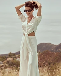Front Tie Cover Up Short Sleeve Shirt