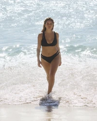 Bas de bikini taille mi-haute texturé Blue Coastal