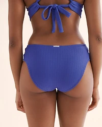 Blue Coastal Textured Mid Rise Bikini Bottom
