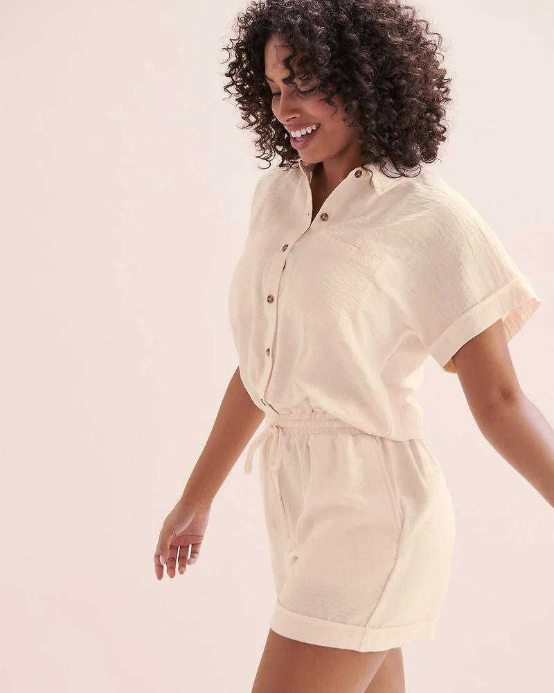 Textured Button-Up Romper