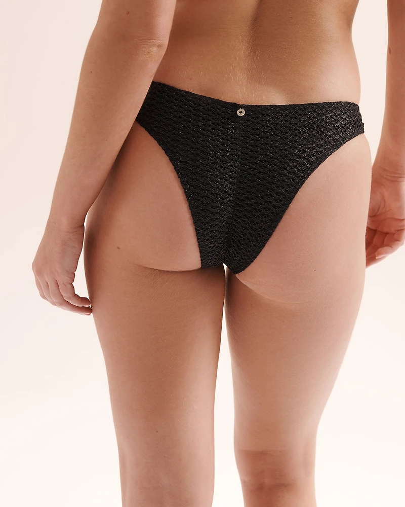 Bas de bikini taille basse tanga avec anneaux en crochet