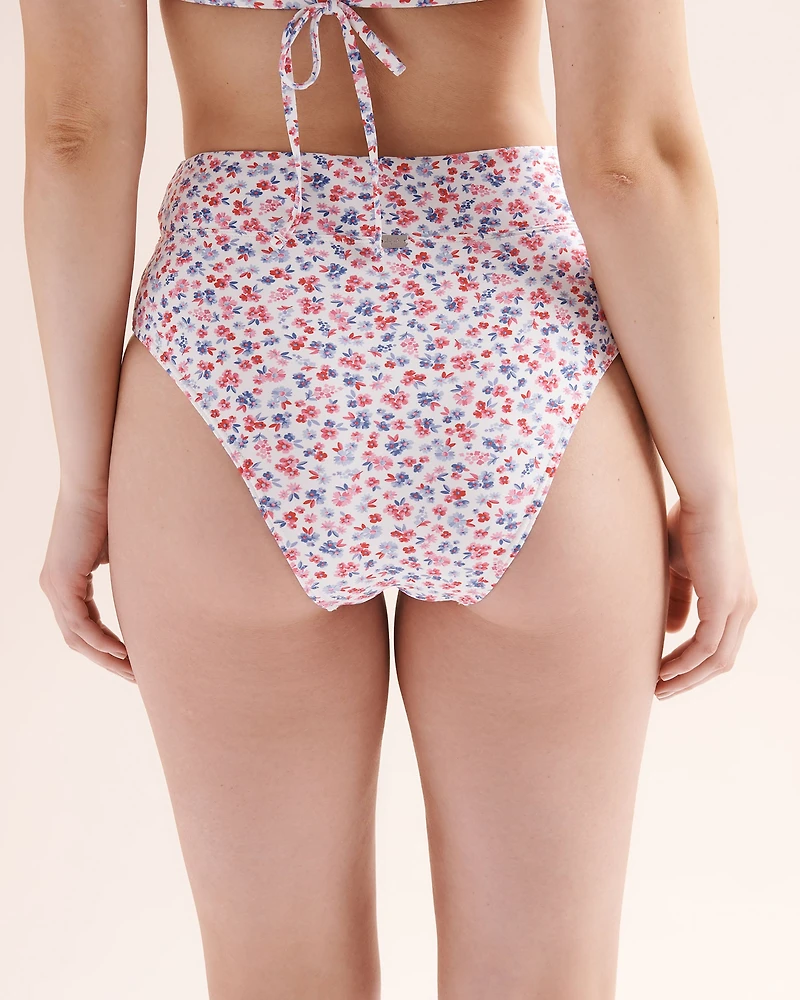 Bas de bikini taille haute cheeky floral