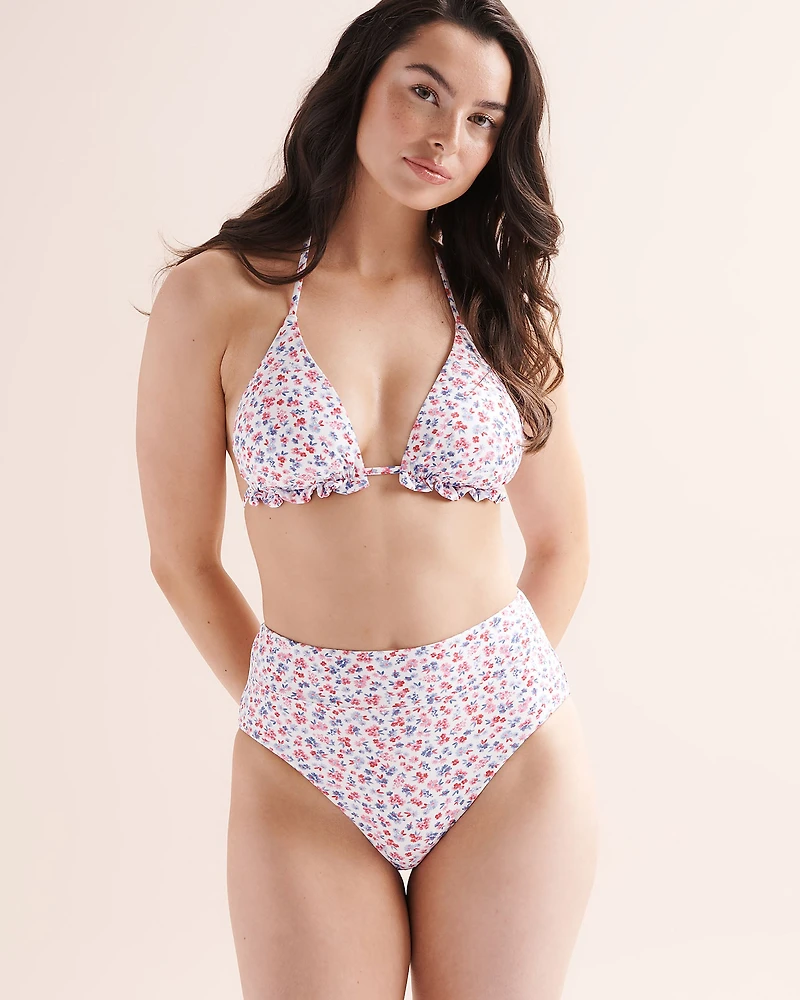 Bas de bikini taille haute cheeky floral