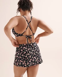Floral Ribbed Crossover D Cup Bralette Bikini Top