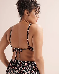 Floral Ribbed Crossover D Cup Bralette Bikini Top