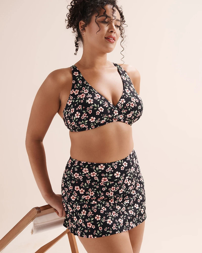 Haut de bikini bralette cache-coeur bonnet D côtelé floral