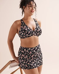 Haut de bikini bralette cache-coeur bonnet D côtelé floral