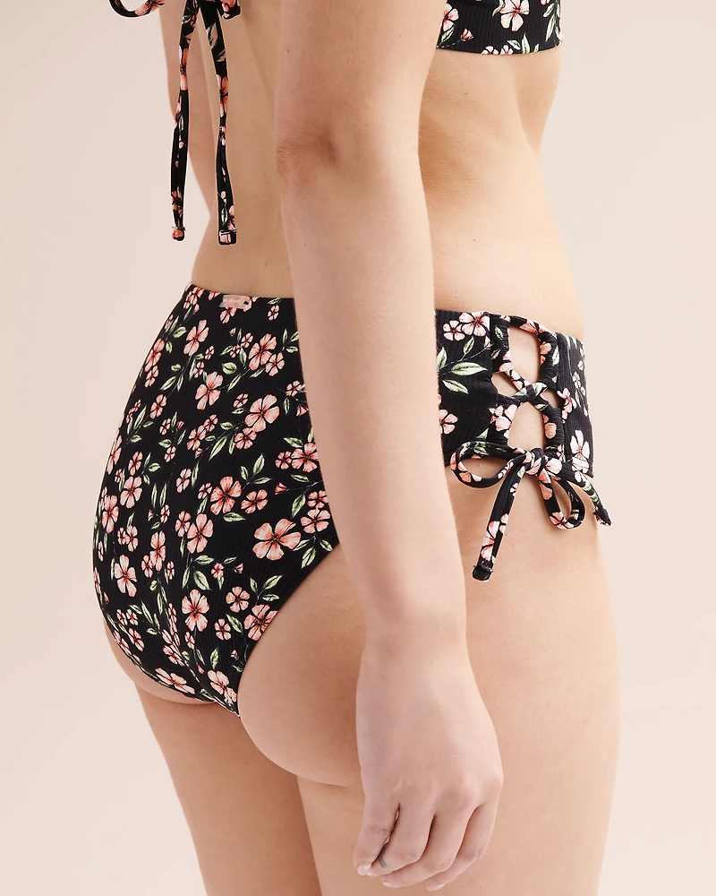 Ribbed Tummy Control Mid-Rise Side Tie Bikini Bottom