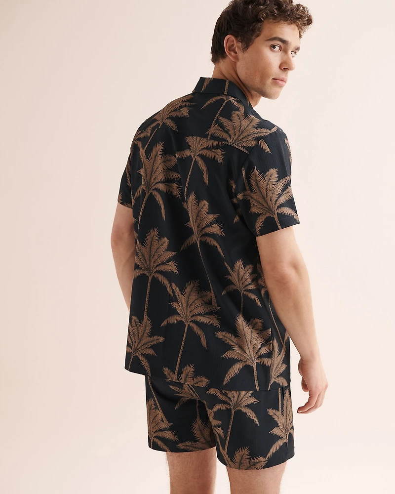 Palm Tree Seersucker Short Sleeves Shirt
