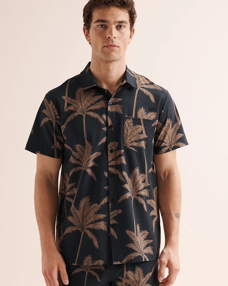 Palm Tree Seersucker Short Sleeves Shirt