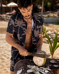 Palm Tree Seersucker Short Sleeves Shirt