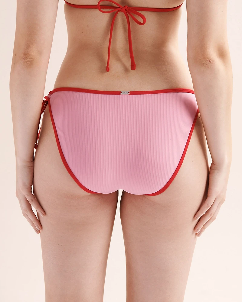 Bas de bikini côtelé à nouer avec liserés contrastés