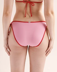 Bas de bikini côtelé à nouer avec liserés contrastés