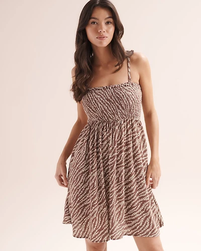 Robe smockée zébré floral