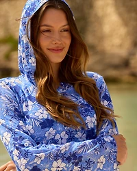 Tunique à capuchon en tricot flammé motif floral
