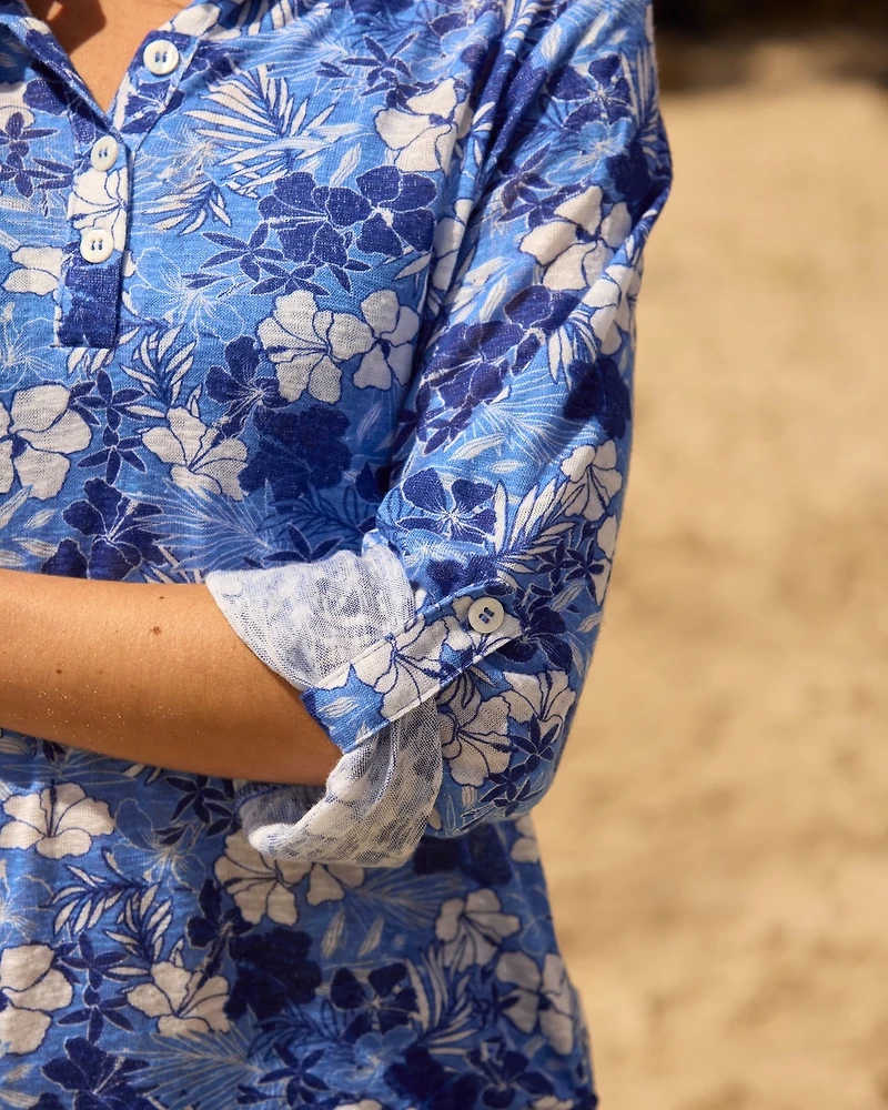 Floral Hooded Slub Knit Tunic