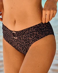 Bas de bikini brésilien gainant taille mi-haute léopard
