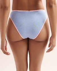 Bas de bikini cheeky taille mi-haute seersucker à rayures