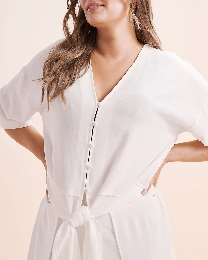 Short Sleeves Front Tie Cover Up Shirt