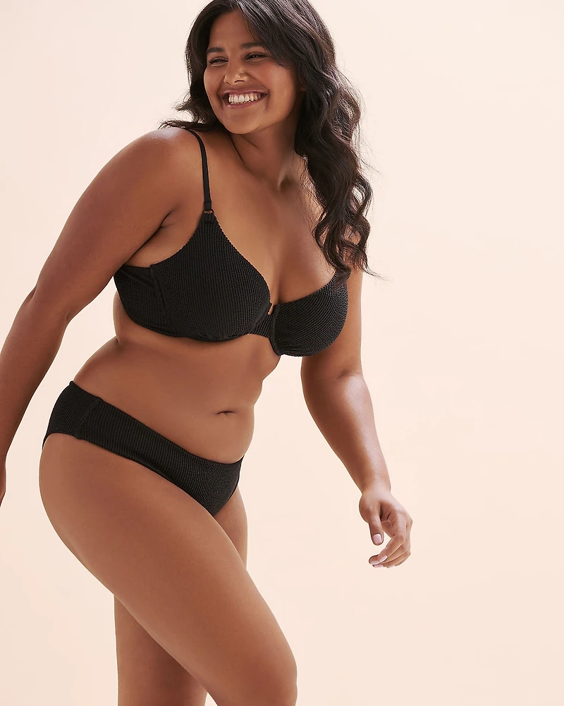 Textured Smocked Plunge Bikini Top