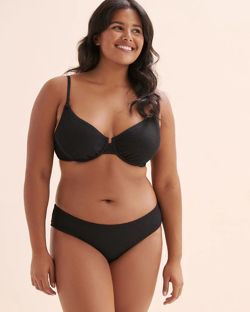 Textured Smocked Plunge Bikini Top