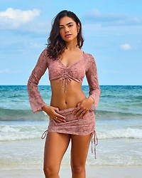 Long Sleeves With Front Tie Mesh Top