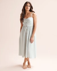 Long Front-Buttoned Striped Dress