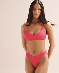 Textured Low-Rise Thong Bikini Bottom