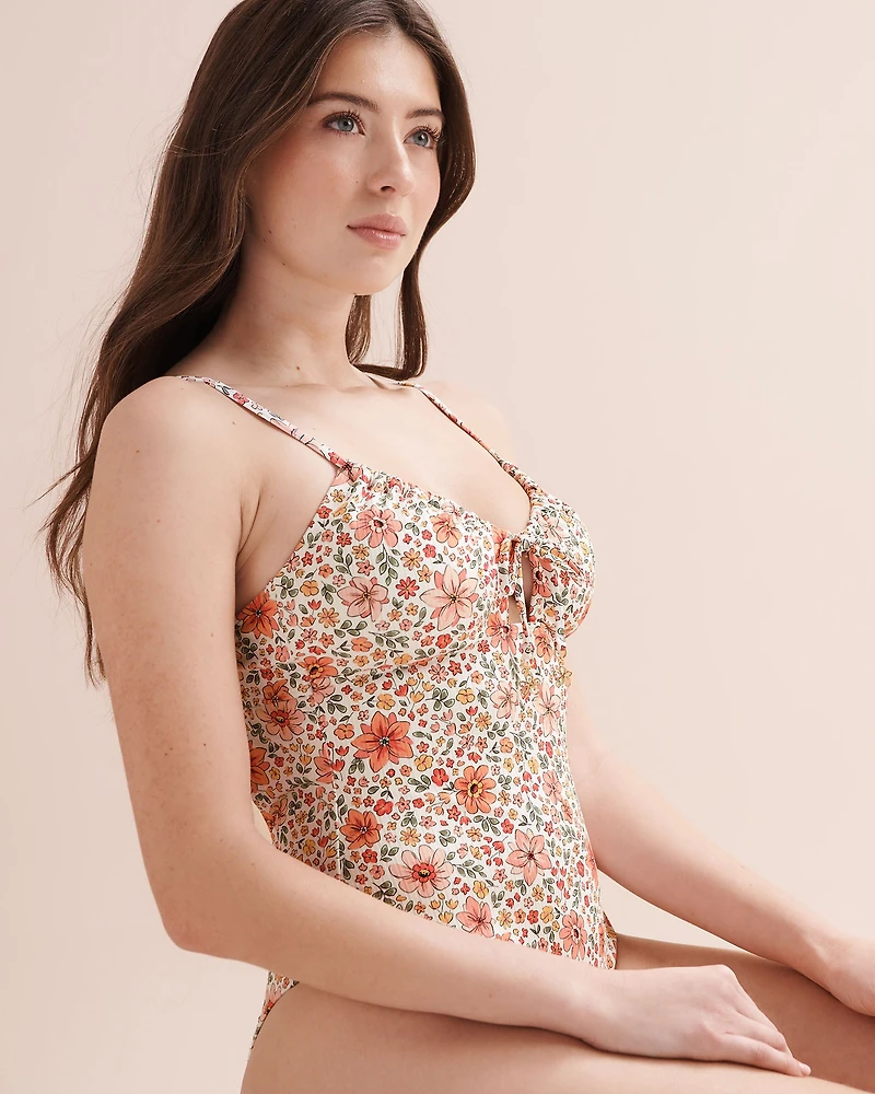 Maillot une-pièce côtelé floral