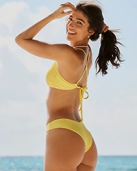 Ribbed Low-Rise Thong Bikini Bottom