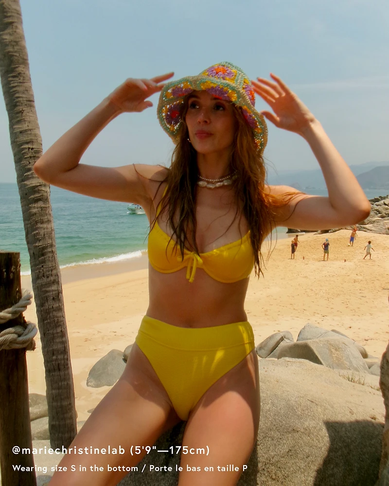 Candy Mid Waist Cheeky Ribbed Bikini Bottom