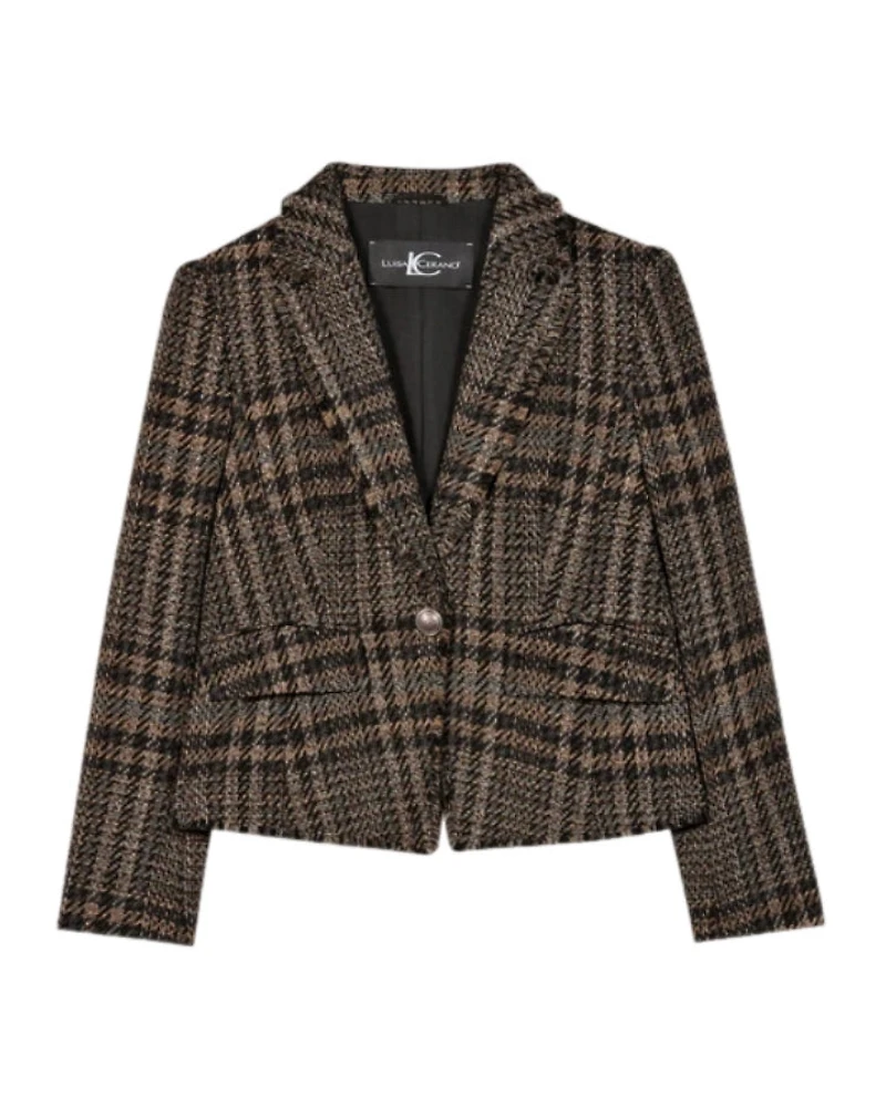 Luisa Cerano Check One Button Tweed Blazer