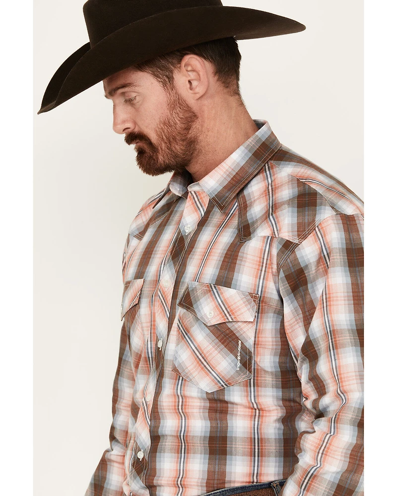 Resistol Men's Frank Ombre Plaid Print Long Sleeve Button-Down Western Shirt