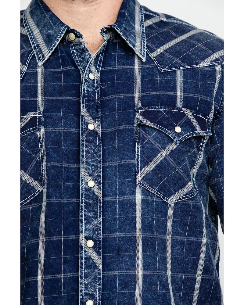 Rock & Roll Denim Men's Crinkle Plaid Long Sleeve Western Shirt