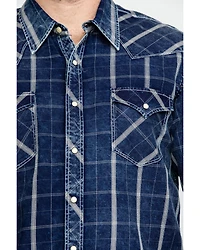 Rock & Roll Denim Men's Crinkle Plaid Long Sleeve Western Shirt