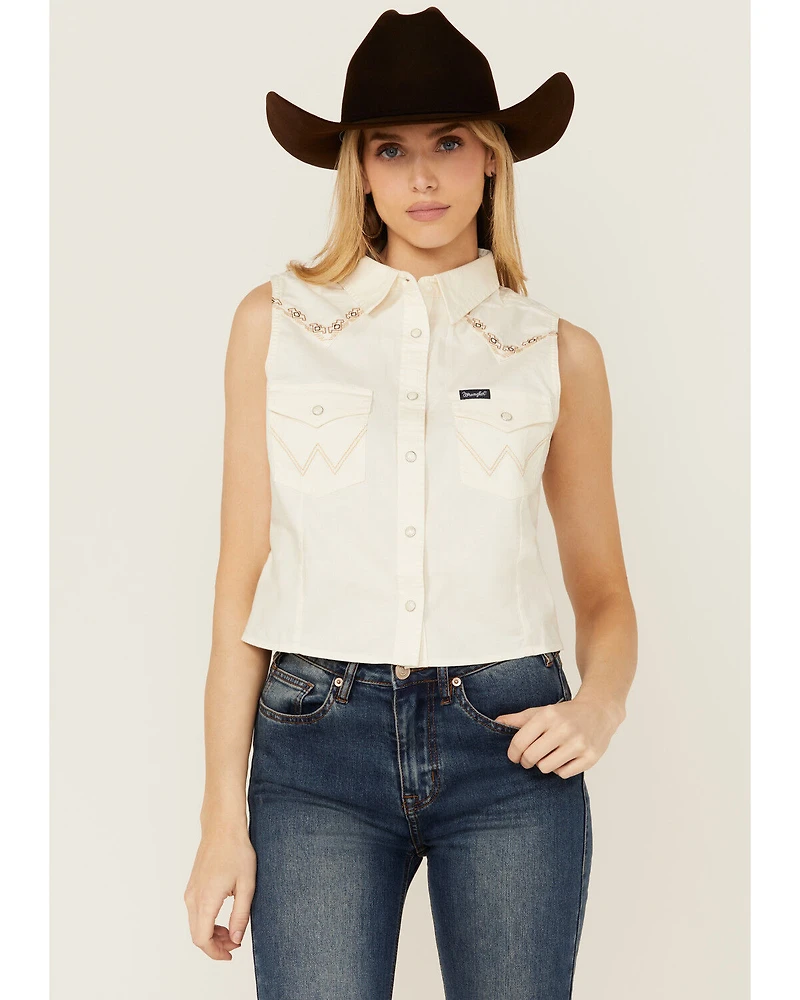 Wrangler Retro Women's Embroidered Sleeveless Snap Western Shirt