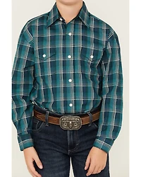 Panhandle Select Boys' Plaid Print Long Sleeve Pearl Snap Western Shirt