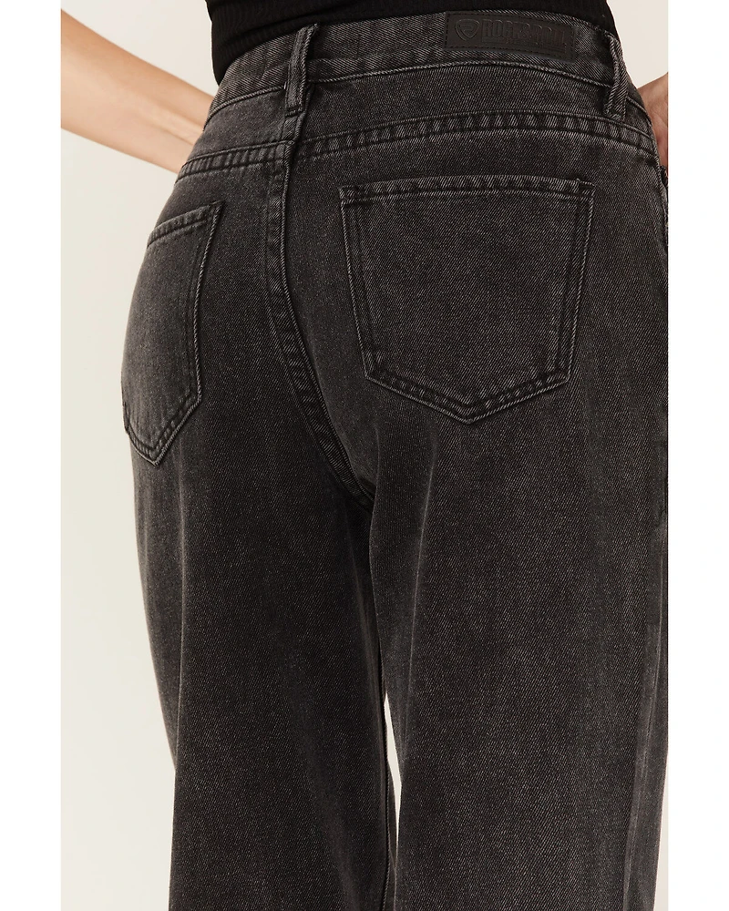 Rock & Roll Denim Women's Dark Wash High Rise Fringe Cropped Straight Jeans