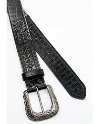 Cody James Men's Checkered Billets Alligator Print Leather Belt
