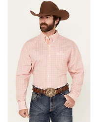 George Strait by Wrangler Men's Plaid Print Long Sleeve Button-Down Stretch Western Shirt